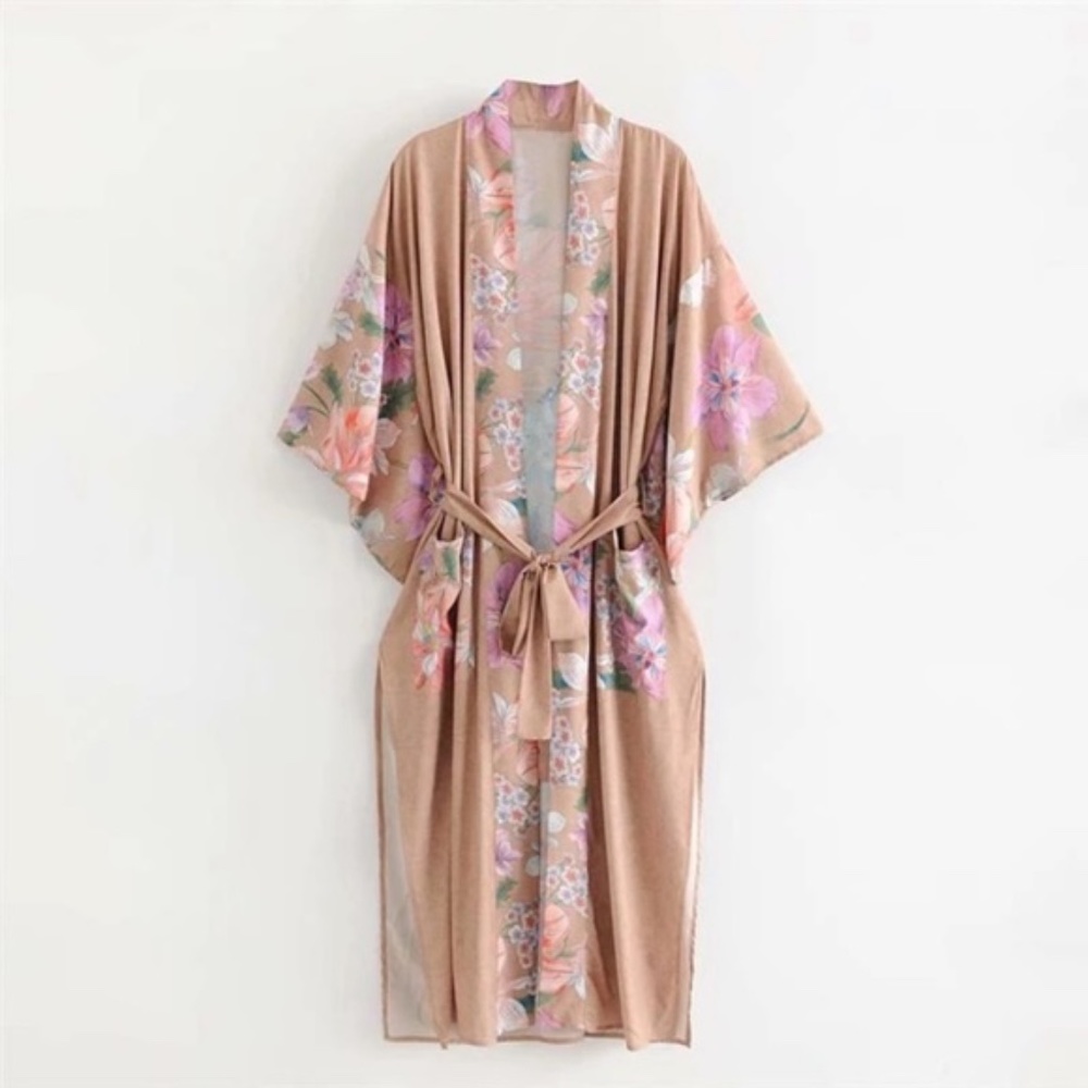SOLD OUT Gypsy Boho Floral Peacock Kimono Duster Robe - Picture 6 of 12